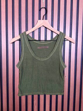 Enza Costa Tank Top Medium Womens Green Cropped Ribbed